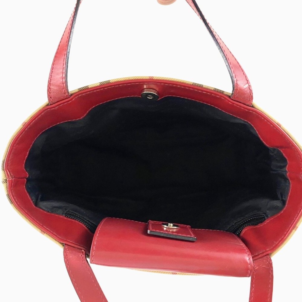 🔥🔥 sale.Burberry T-02-1 Handbag Small Tote Nova Check with Red Leather Straps, - Picture 12 of 17